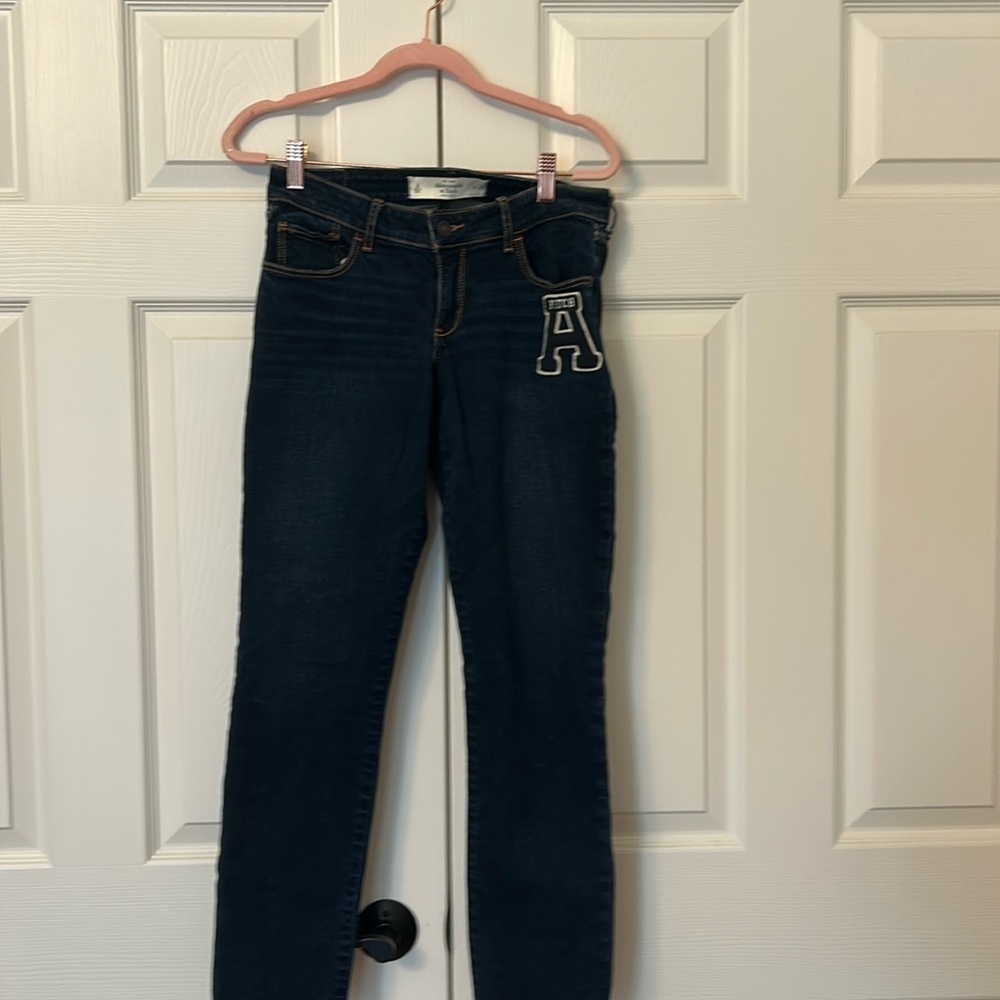Vintage Abercrombie & Fitch Varsity Patch Denim Jeans Dark Wash Womens Size 6/28